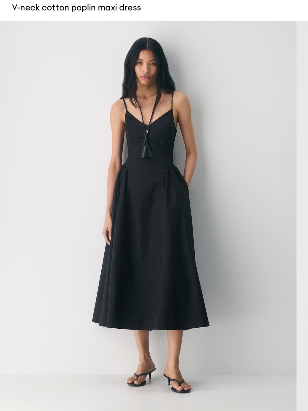 Aritzia Black V-Neck Midi Dress with Slim Straps